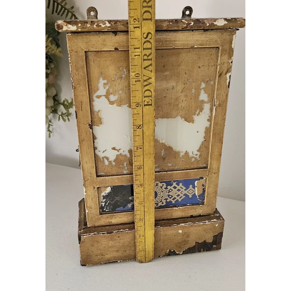 Primitive Wood Wall Cabinet Old Mustard Yellow Glass Panels